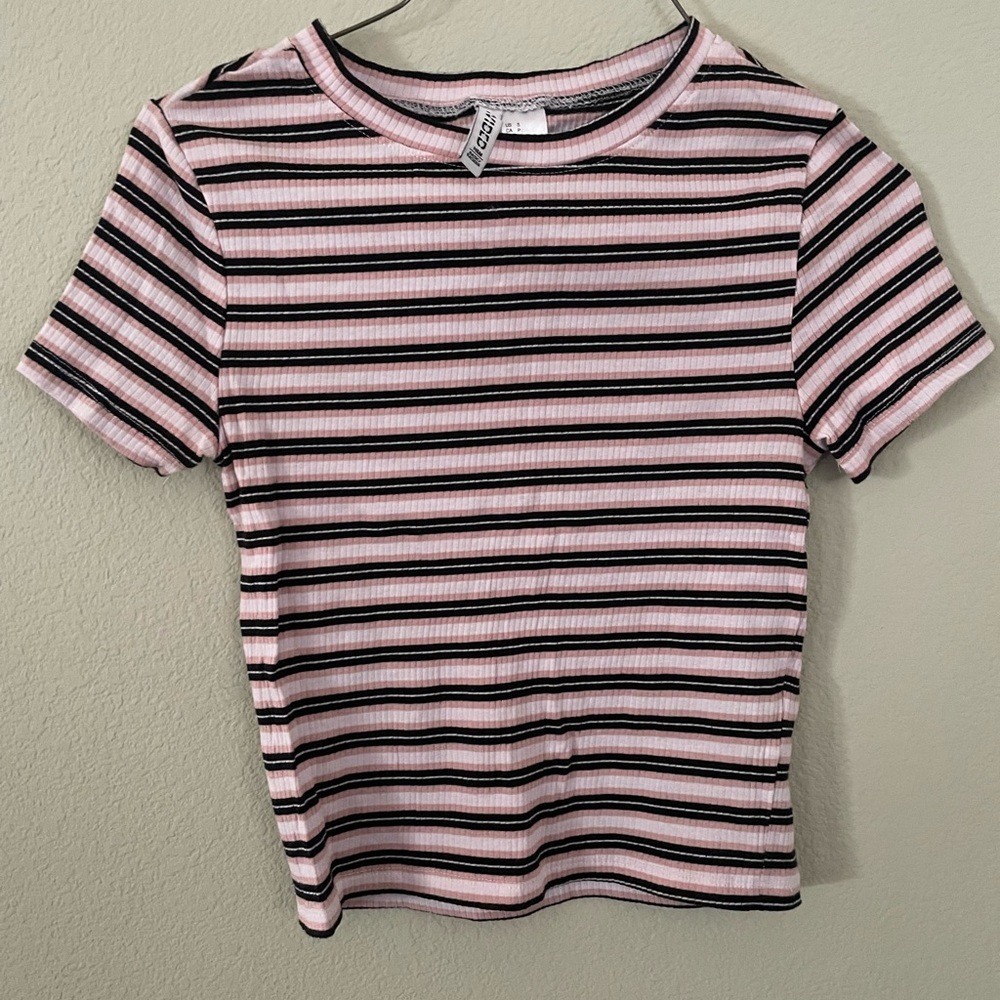 Women’s Striped Pink and Black T-Shirt